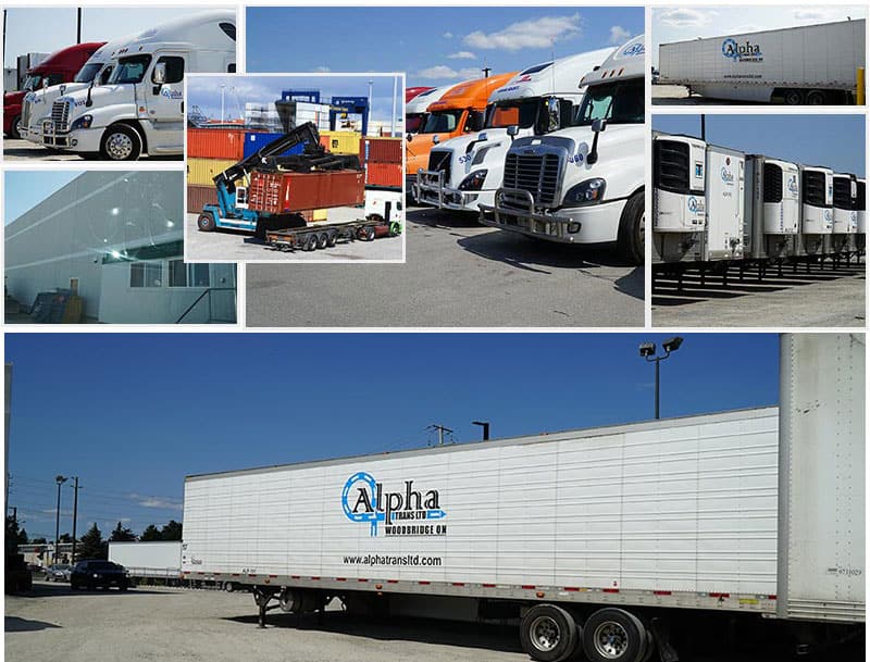 Alpha Trans tractors, Thermo King reefer trailers and a 53-ft Alpha dry van at the company yard